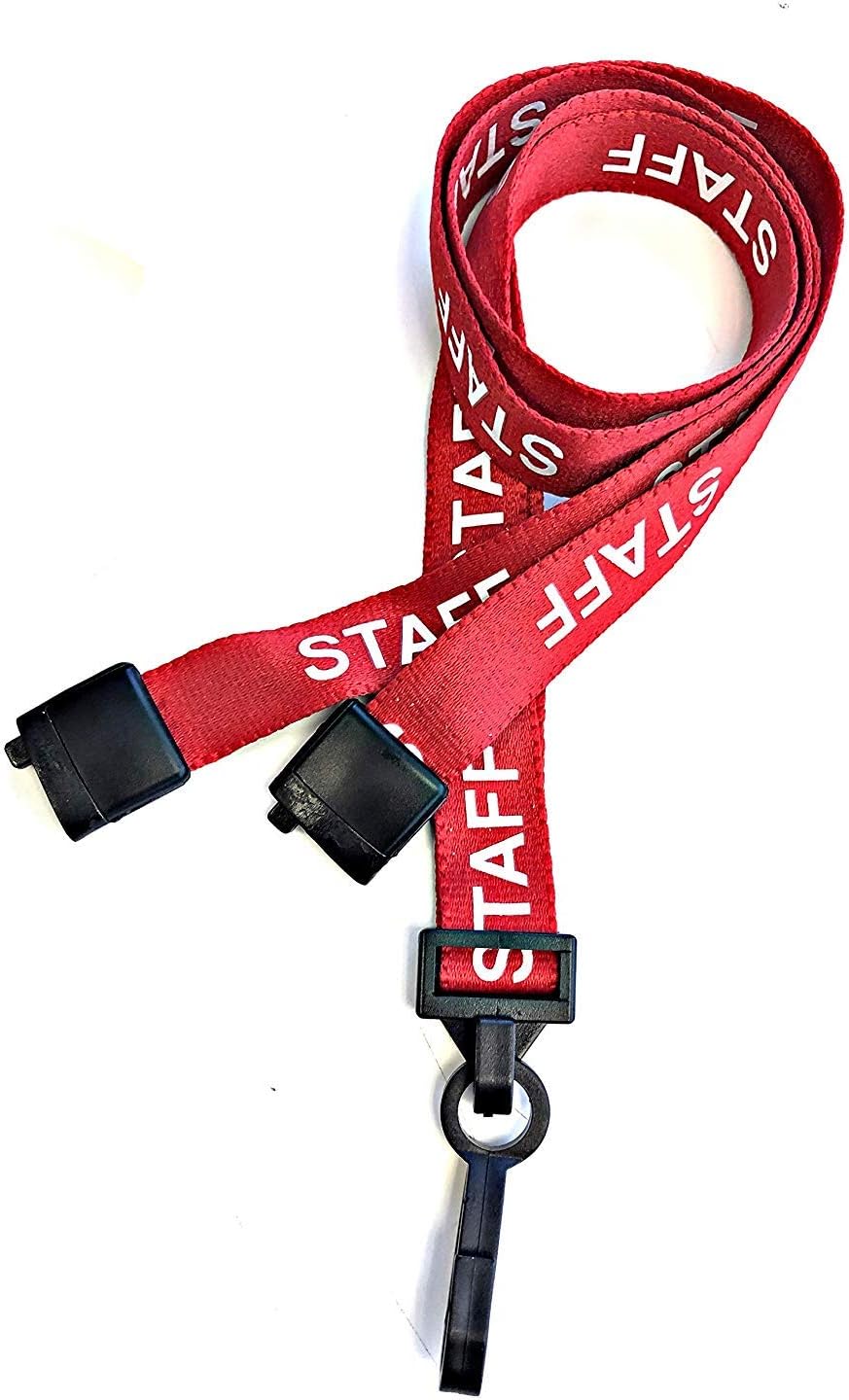 PCL Media ltd® Red Staff Neck Strap Lanyard ID Card Holder with Plastic Clip and Safety Breakaway Catch - (Pack of 5) Staff Lanyard