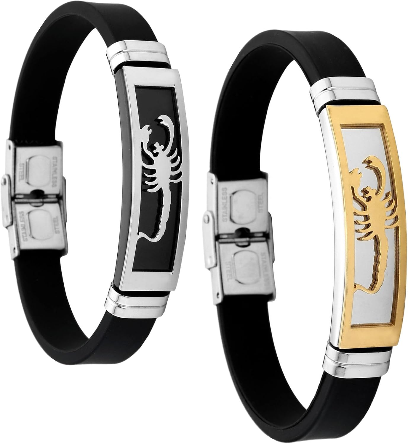 JOVIVI Partner Armband 2x Freundschaft Liebespaar Edelstahl Gummi Kautschuk Armband Skorpion