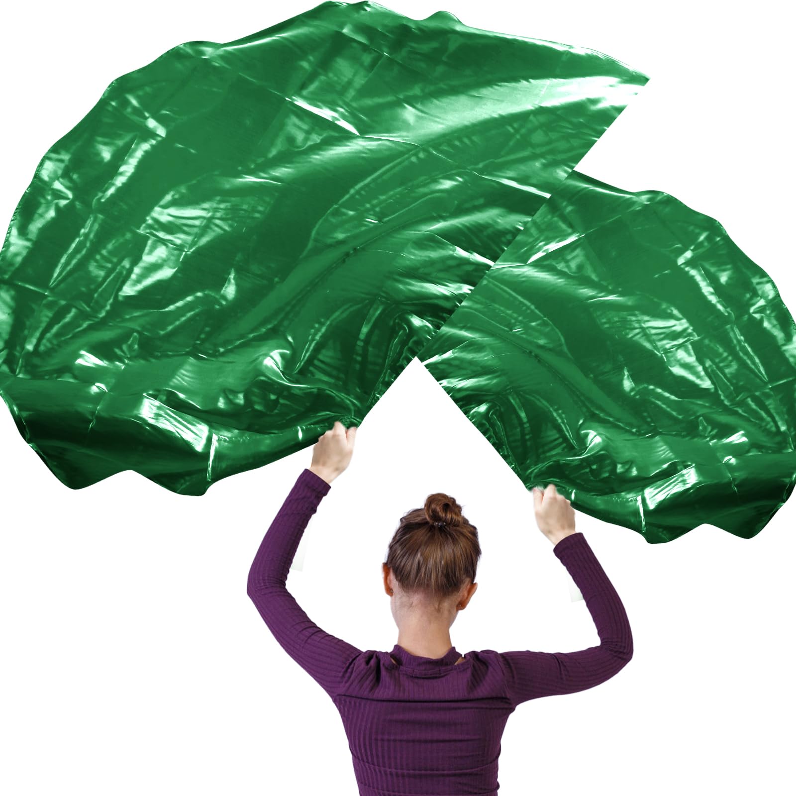 2pcs Semicircle Worship Flag, 55.1x36.2 Inch Dance Flags with 2 Telescopic Rods Shiny Praise Flag Smooth Worship Banner Metallic Sheen Praise Flag for Dance Church (Green)