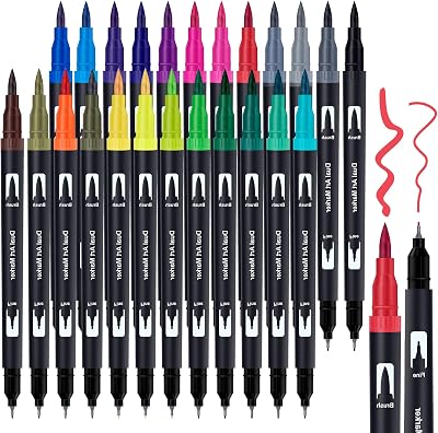 APOGO Dual Tip Brush Pens 24 Color Set for Adult Colouring Journal Calligraphy