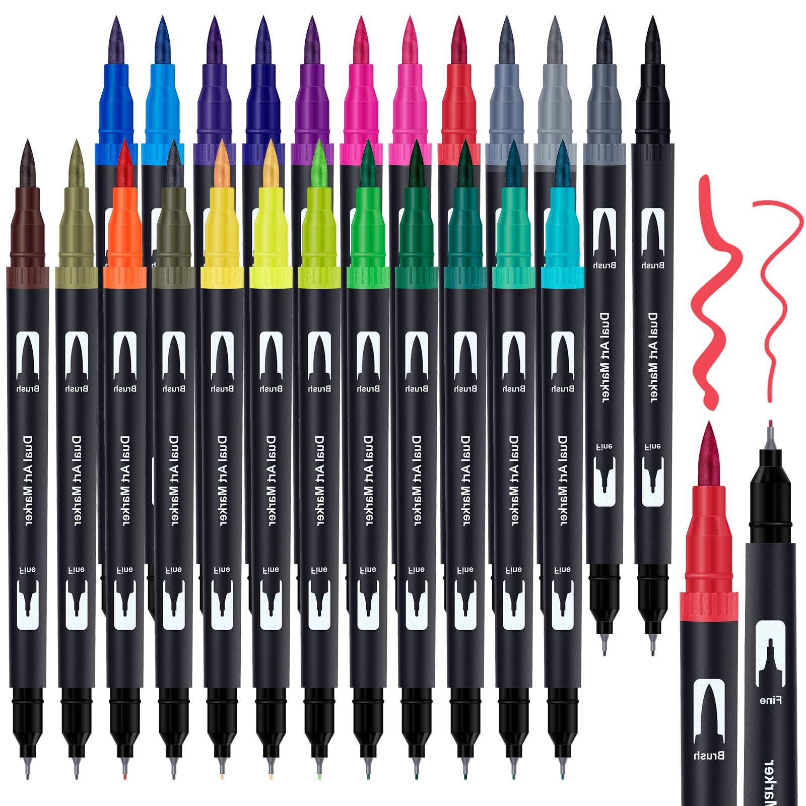 Dual Tip Brush Pens for Adult Colouring Books, 24 Colouring Pens for Bullet Journal, Coloured Pens Fineliners Felt Tip Pens , Adult Colouring Pens Journal Pens for Drawing, Lettering, Calligraphy