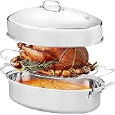Roasting Pan With Rack and Lid,Oval Stainless Steel Turkey Roasting Pan,22INCH(With Handle), Dishwasher Safe Bakeware for Turkey,Roasted Chicken,Beef or Veggies,by DIMESHY
