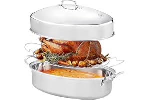 Roasting Pan With Rack and Lid,Oval Stainless Steel Turkey Roasting Pan,22INCH(With Handle), Dishwasher Safe Bakeware for Turkey,Roasted Chicken,Beef or Veggies,by DIMESHY