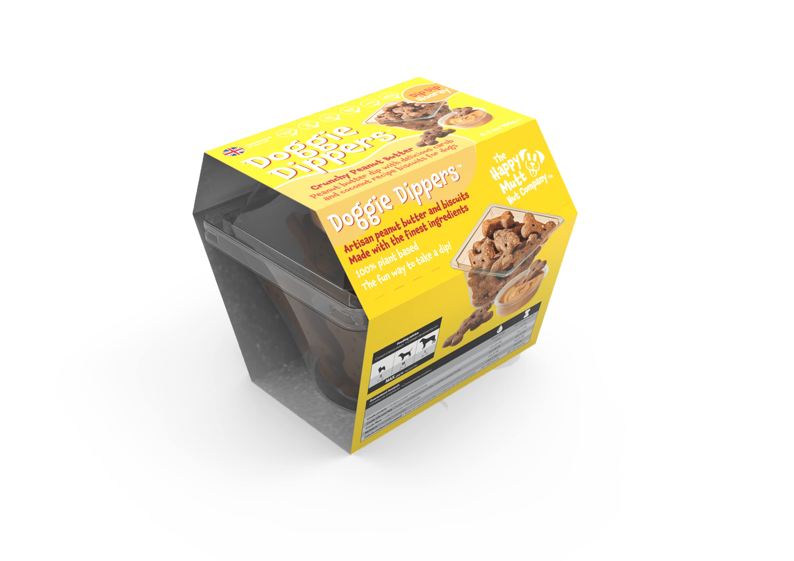 Doggie Dippers™ Pot - Crunchy Peanut Butter - are a world-first interactive dog treat. Blending gluten and wheat free Carob and Coconut biscuits with our Carob flavoured peanut butter