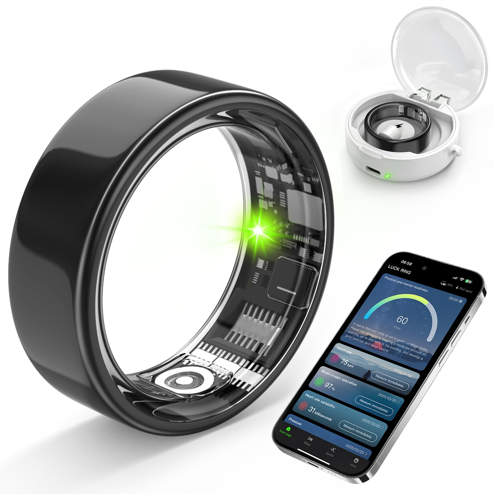 Photo 1 of Free Shark Smart Ring with Sleep Monitoring, Step Counting, Heart Rate for iOS and Android, No Subscription Fee, IP68 Waterproof Health Tracker (Black, 10)