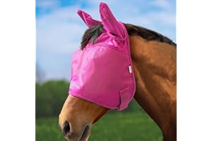 Harrison Howard UV-proof Multi-Function Fabrics Thick Fleece Padding Horse Fly Mask Half Face with Ears Magenta Arabian Mediu