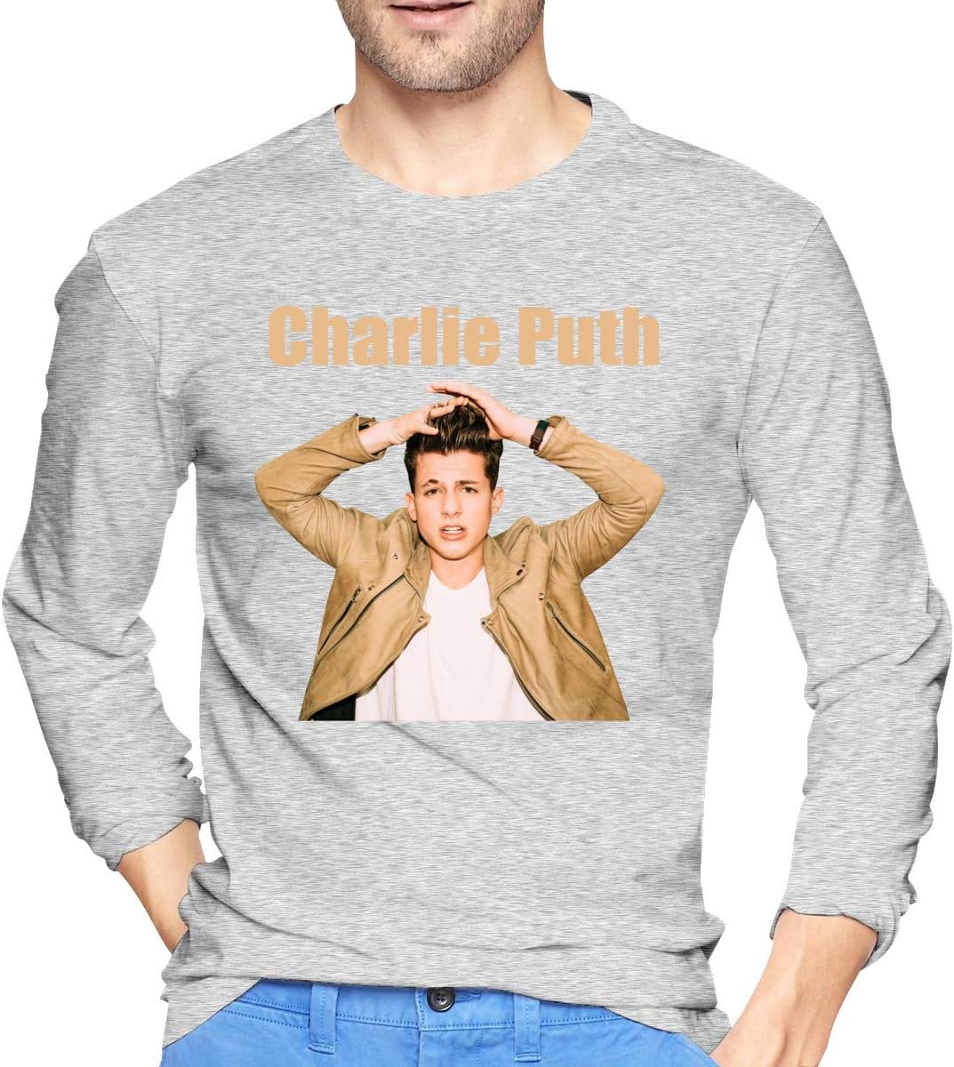 TEEEEL Charlie Puth Poster Fashion Funny Short Sleeve Casual Sweatshirts O-Neck for Mens