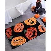 DEXDE Fall Halloween Bathroom Rugs Fun Pumpkins Bath Mat for Autumn Harvest Thanksgiving Home Decor, Soft Non-Slip Carpet for Hallway Bedroom Bathroom Kitchen Entryway, Orange Yellow 20x32