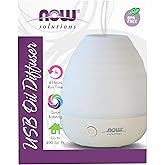 NOW Essential Oils, Ultrasonic USB Aromatherapy Oil Diffuser, Extremely Quiet, Heat Free, and Easy to Clean, Color Changing LED Diffuser
