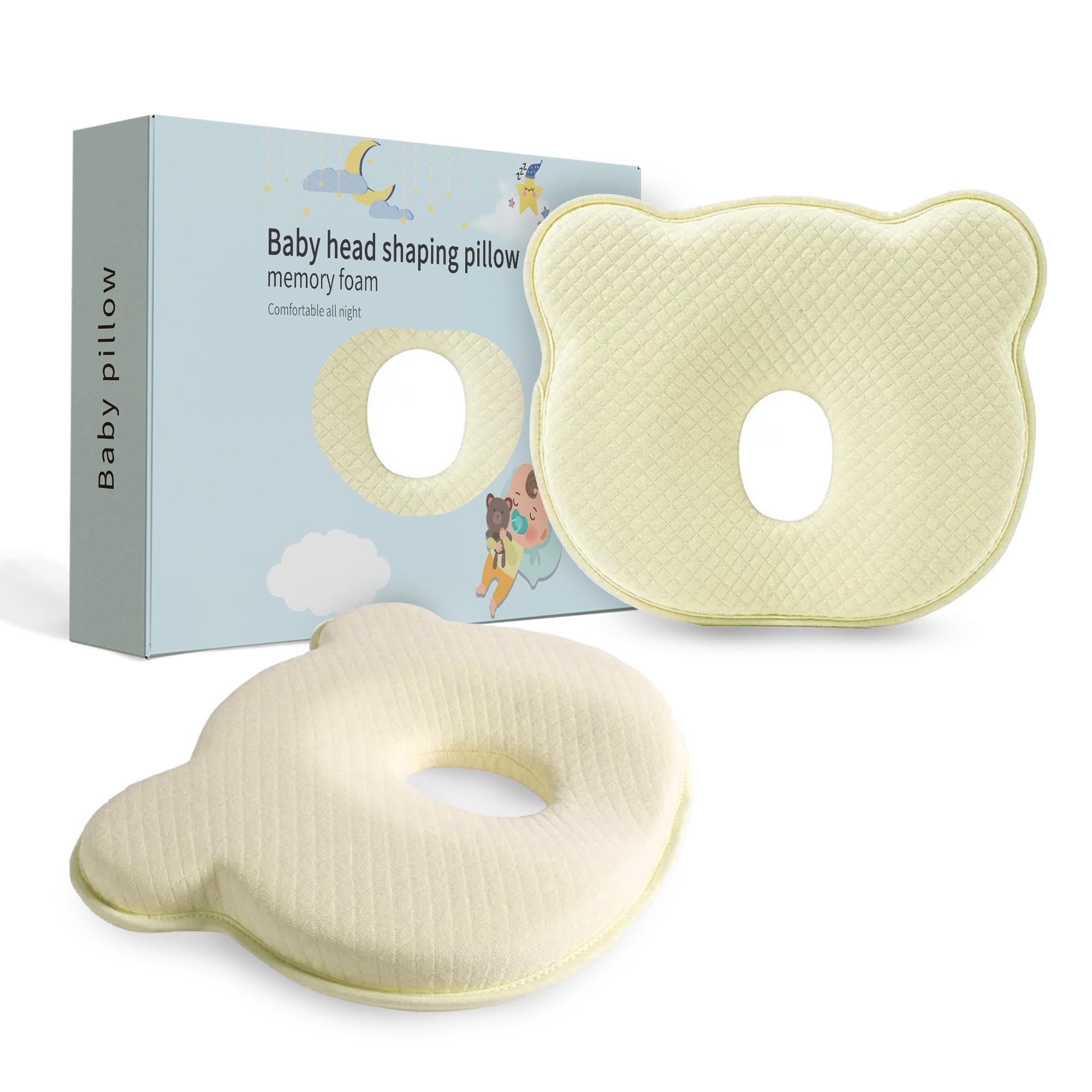 Photo 1 of MarBoost Soft and Breathable Pillow with Memory Foam and Bear Design (Soft Yellow)