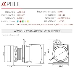 APIELE 22mm Latching Push Button Switch Metal Head