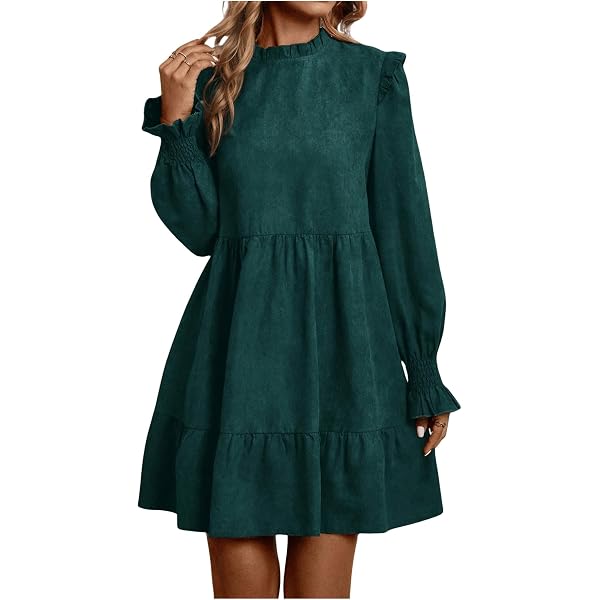 BOFETA Plus Size Women's Casual Mini Dress - Long Sleeve Loose Crew Neck Tunic Dress