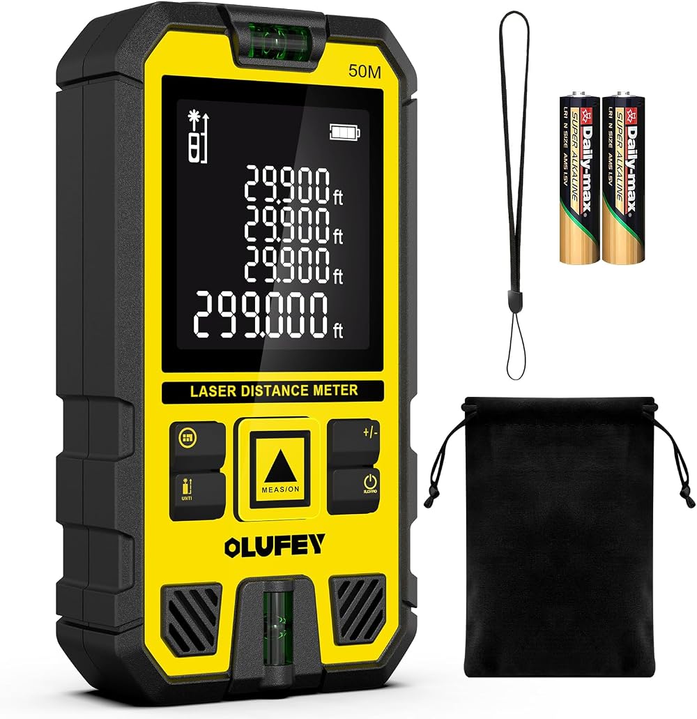 Olufey 50M Laser Distance Meter IP54 Bubble Level Backlit LCD