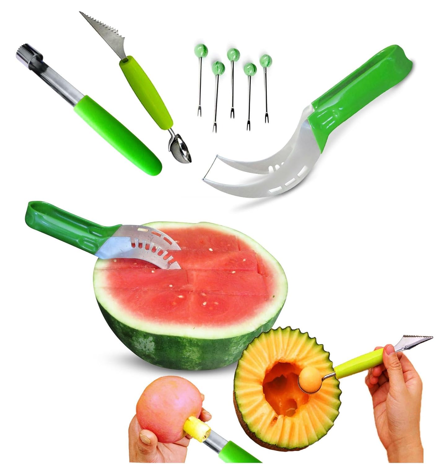 Watermelon Cutter Slicer Knife Scoop Melon Apple Corer Fruits Forks