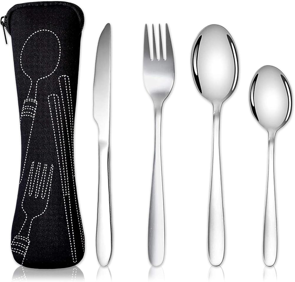 Acehome Stainless Steel Cutlery Set with Neoprene Case 4 Pc Black