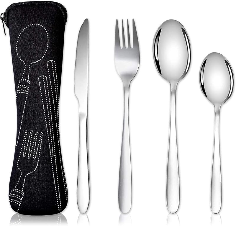 Acehome Stainless Steel Cutlery Set with Neoprene Case 4 Pc Black