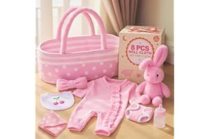 BABESIDE 8 Pcs Baby Doll Accessories, Reborn Baby Dolls Clothes with Bassinet for 17-22 Inch Babydolls, Outfit fit Newborn Babies Dolls Girl, Babies Pretend Play Set (Not Doll)