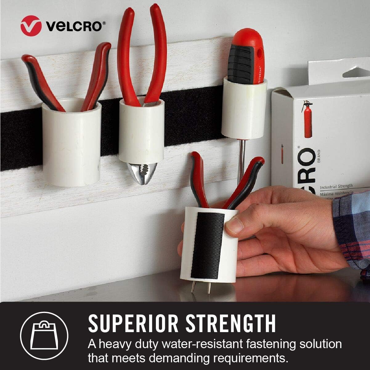 VELCRO Brand Heavy Duty Tape with Adhesive | 15 Ft x 2 In | Holds 10 lbs, Black | Industrial Strength Roll, Cut Strips to Length | Strong Hold for Indoor or Outdoor Use : Mounting Tapes : Office Products