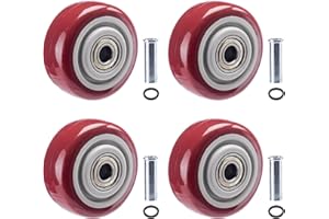 KIJOEERICA 3 Inch Caster Wheels 4 PCS Heavy Duty PU Board Caster, Red Cart Wheels Replacement for Platform Trucks up to 264 LBS/ 120 KG with 3/8" Axle