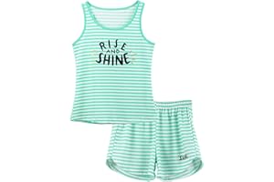 Cozchique Girls Tank Top Pajamas – Size 6 8 10 12 14 16 18 Summer Shorts Stripe PJS Set Big Kids Clothes for Tween/Teens