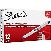 Sharpie Permanent Markers, Ultra-Fine Point, Blue, 12 Count - Home, School, Office Supplies