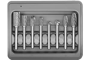 ASIEG TOOL Carbide Burr Set 8pcs with 1/4''Shank Double Cut Solid Power Tools Tungsten Carbide Rotary Files Bits for Die Grinder Metal Wood Carving Engraving Polishing Drilling Grinding Milling Cutting
