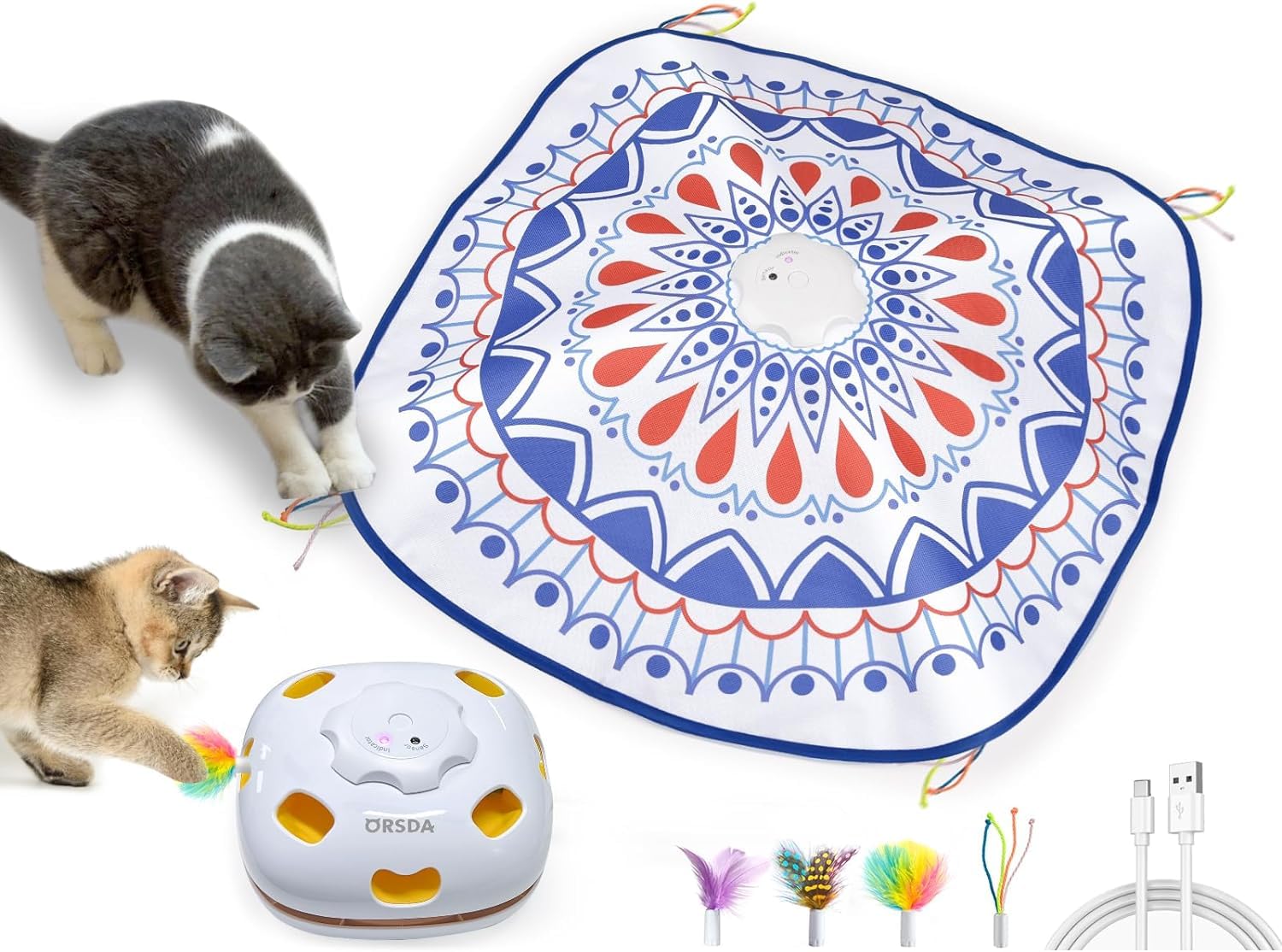 Photo 1 of ORSDA Cat Toys, 4 in 1 Interactive Cat Toys for Indoor Kitten, Automatic Electric Enrichment Hide and Seek, Chase The Feather, 8 Holes Mice Whack-A-Mole, Catch Magic Wand