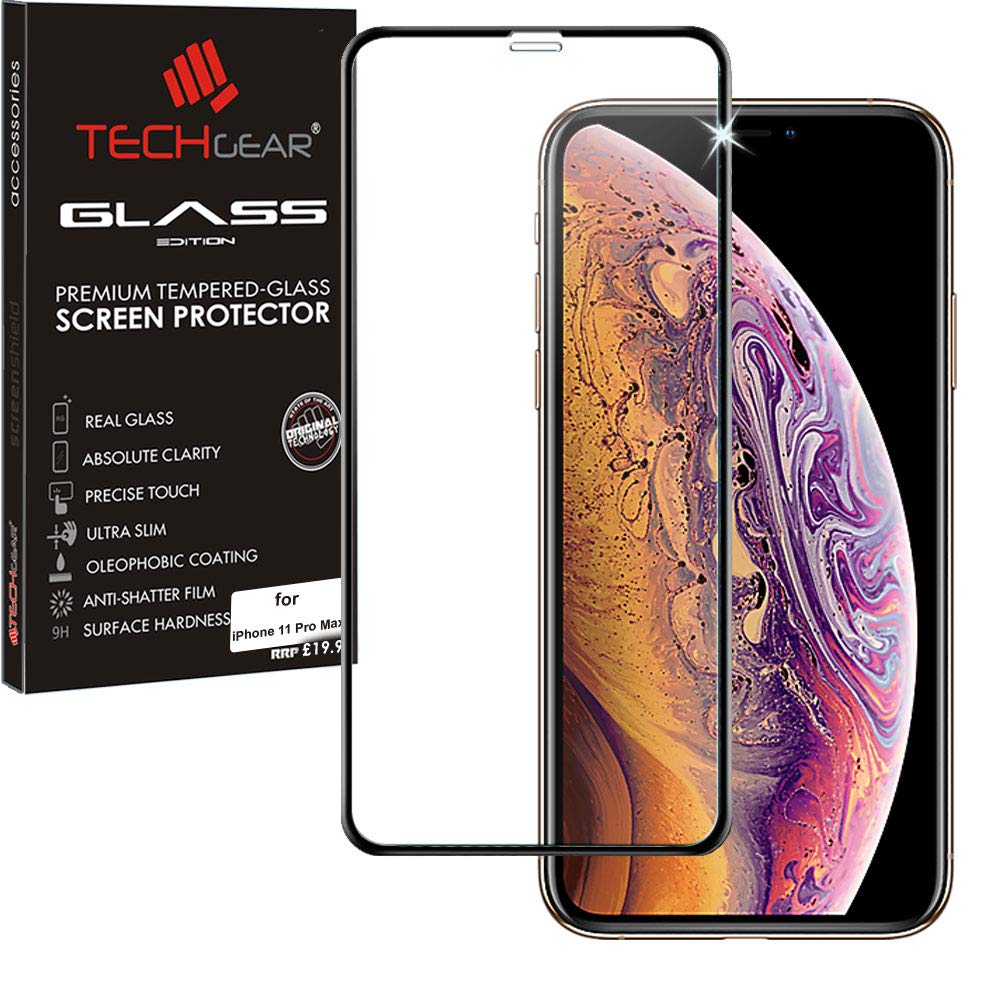 TECHGEAR® 3D GLASS Edition for iPhone 11 Pro Max, [FULL Screen Adhesion] & [Full Coverage] Tempered Glass Screen Protector Guard Cover Compatible with Apple iPhone 11 Pro (Max) - Black