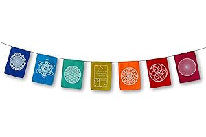 HANDS OF TIBET Sacred Geometry Rainbow Prayer Flags Positive Energy Shri Yantra, flower of life, seed of life, (6X8 multi) Our flags are hand printed and stitched by a Balinese family in indonesia
