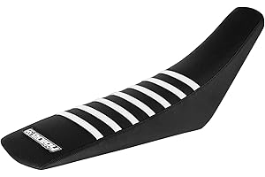Enjoy MFG Ribbed Seat Cover for 2000-2007 Yamaha TTR 125 - All Black / White Ribs