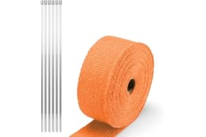 JDMBESTBOY Orange Exhaust Pipe Insulation Thermal Heat Wrap 2" x 50' Car Motorcycle Header Protection Fiberglass Heat Shield 6X Stainless Ties