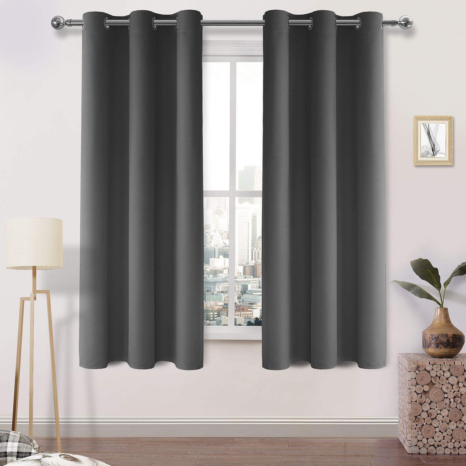 DWCN Blackout Bedroom Curtains 72 Inch Drop Thermal Insulated Eyelet Curtains for Living Room 46 x 72 Inch Dark Grey 2 Panels