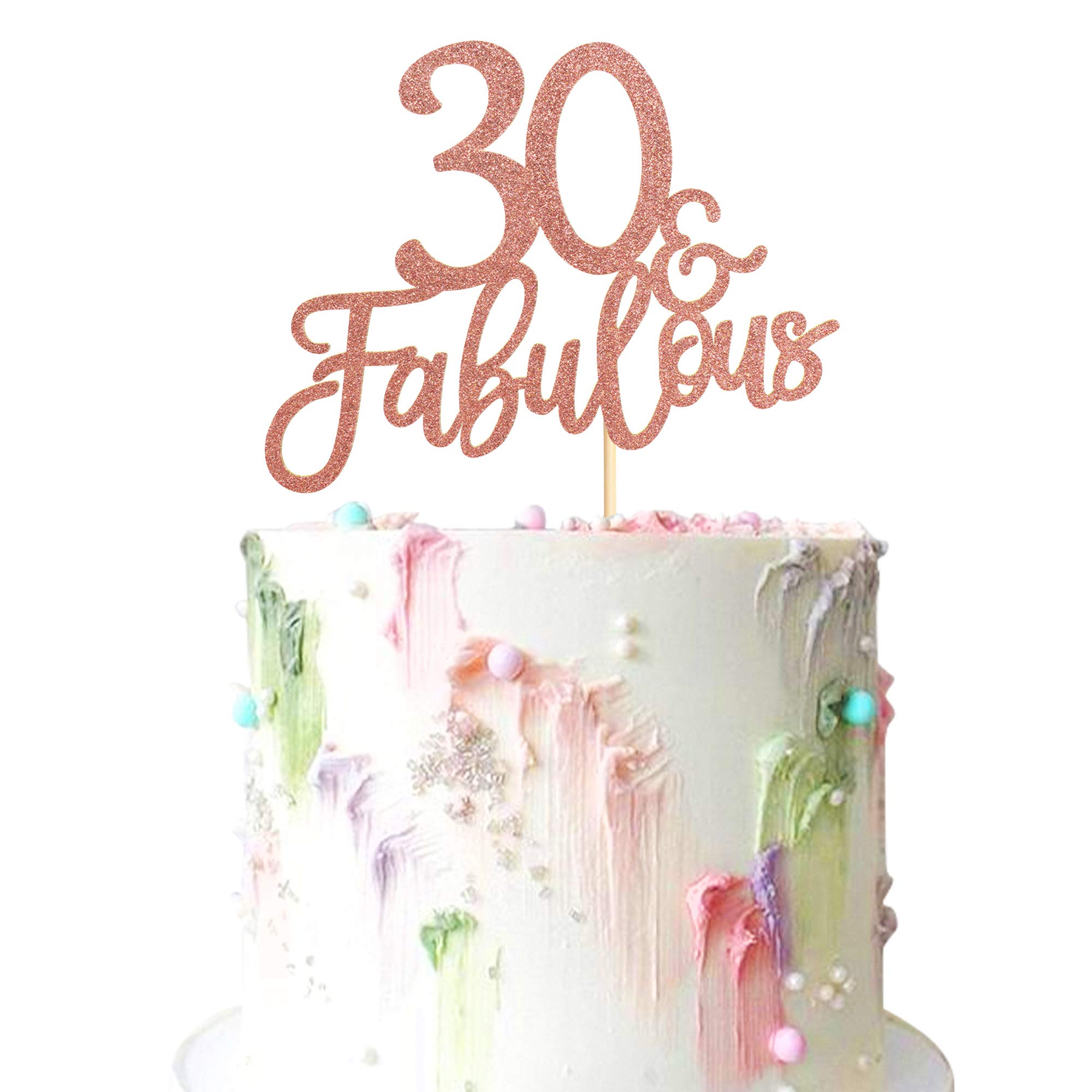3Pcs Rose Gold Glitter 30 & Fabulous Cake Toppers 30 and Fabulous Cake Toppers for Happy 30th Birthday Cheers to 30 Party Decorations 30 Anniversary Birthday Cake Decorations Supplies