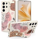 Jefonha Case for Samsung Galaxy S25 Ultra 6.9 inch 2025 Released, Silicone Case with Strap for Women Girls Cute Floral Flowers Adjustable Wristband Kicktand Cover for S25 Ultra, Beige Flower