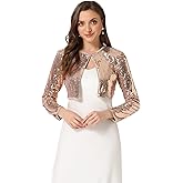 Allegra K Sequin Bolero Shrugs for Women's Slim Fit Christmas Party Club Collarless Sparkly Crop Jackets