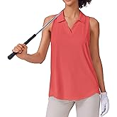 PINSPARK Womens Golf Shirt UPF 50+ Sleeveless Collared Shirts Quick Dry Tennis Polo V-Neck Racerback Athletic Workout Tank