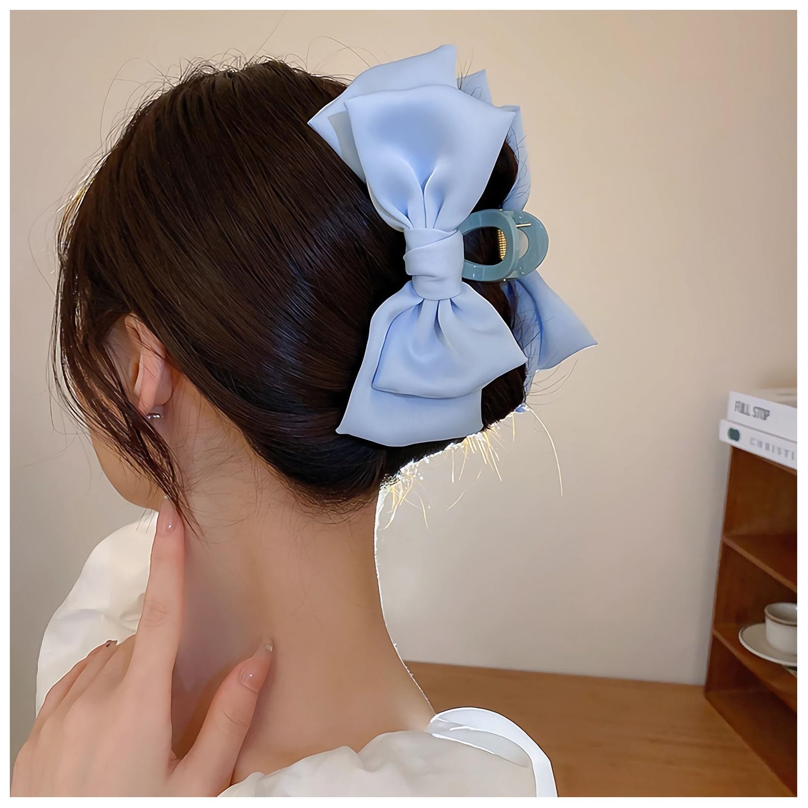Bow Tie Hair Barrettes Vintage Layers Bow Knot Claws Large Hair Clips Accessories for Women Girls (Blue)