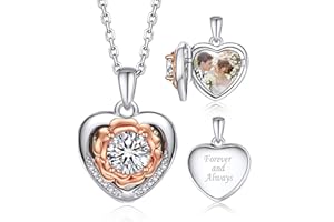 MomentWish Rose Necklace, 1Carat Moissanite Love Heart Pendant, D Color VVS1 Simulated Diamond 925 Sterling Silver Floral Nec