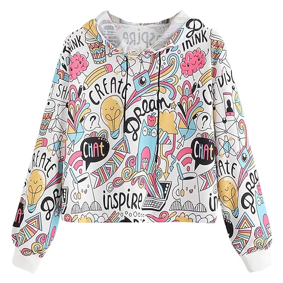 cartoon print drawstring hoodie