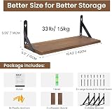 AGM Rustic Dark Wood Wall Shelves Set of 2 with Triangle Brackets view 6