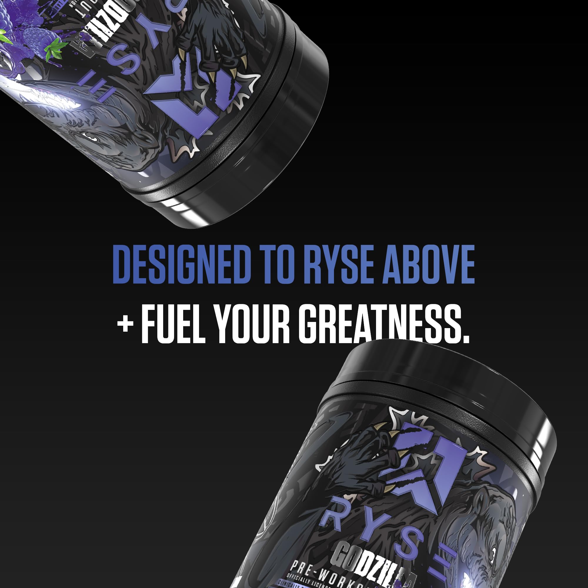 RYSE Godzilla X Noel Deyzel Pre Workout Powder - Blue Raspberry - 400mg Caffeine, High Stim Pre-Workout for Men & Women with Citrulline & Beta Alanine - Energy, Pump & Focus - 20/40 Servings