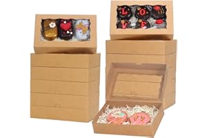 RomanticBaking 30 Pack DIY Assembly Brown 7 x 4 3/8 x 1½inches Cookies Boxes with Window Bakery Treat Boxes for Macaron Choco