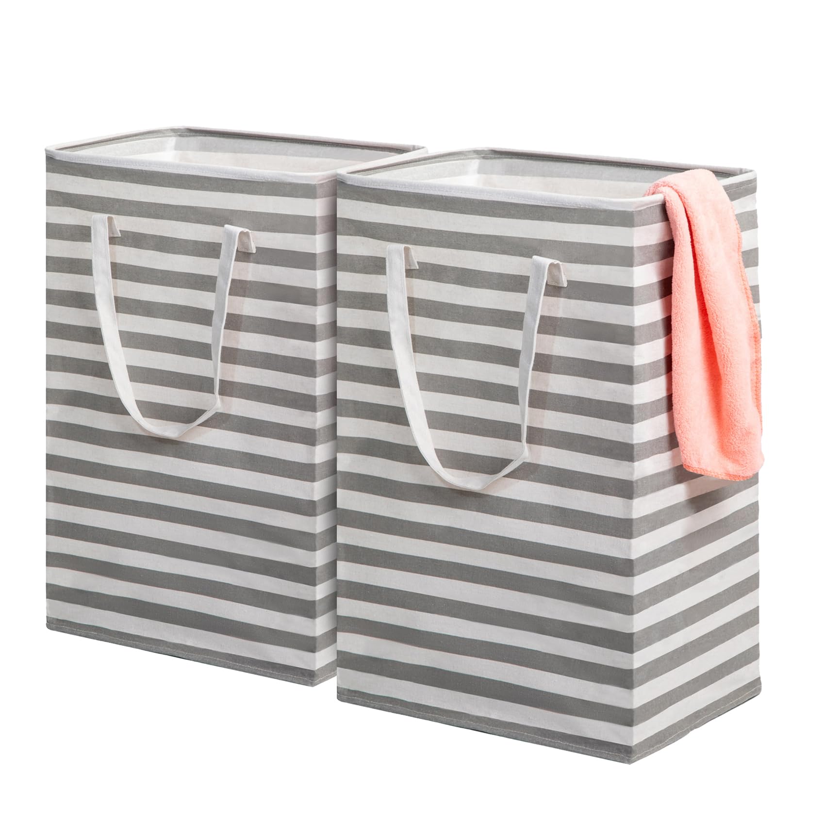 2 Packs Laundry Hamper, Dirty Foldable Washing Basket for Laundry, Rectangle Freestanding Tall Cotton Collapsible Laundry Clothes Hamper with Handle for Clothes Toys Storage in Laundry Room Bathroom