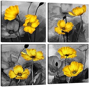 Yellow Flower Home Decor Bathroom Wall Art Canvas Framed Wall Art for Livingroom Bedroom Pictures Watercolor Theme Kitchen Modern Wall Decor Colorful Artwork for Walls Decoration Framed Ready to Hang