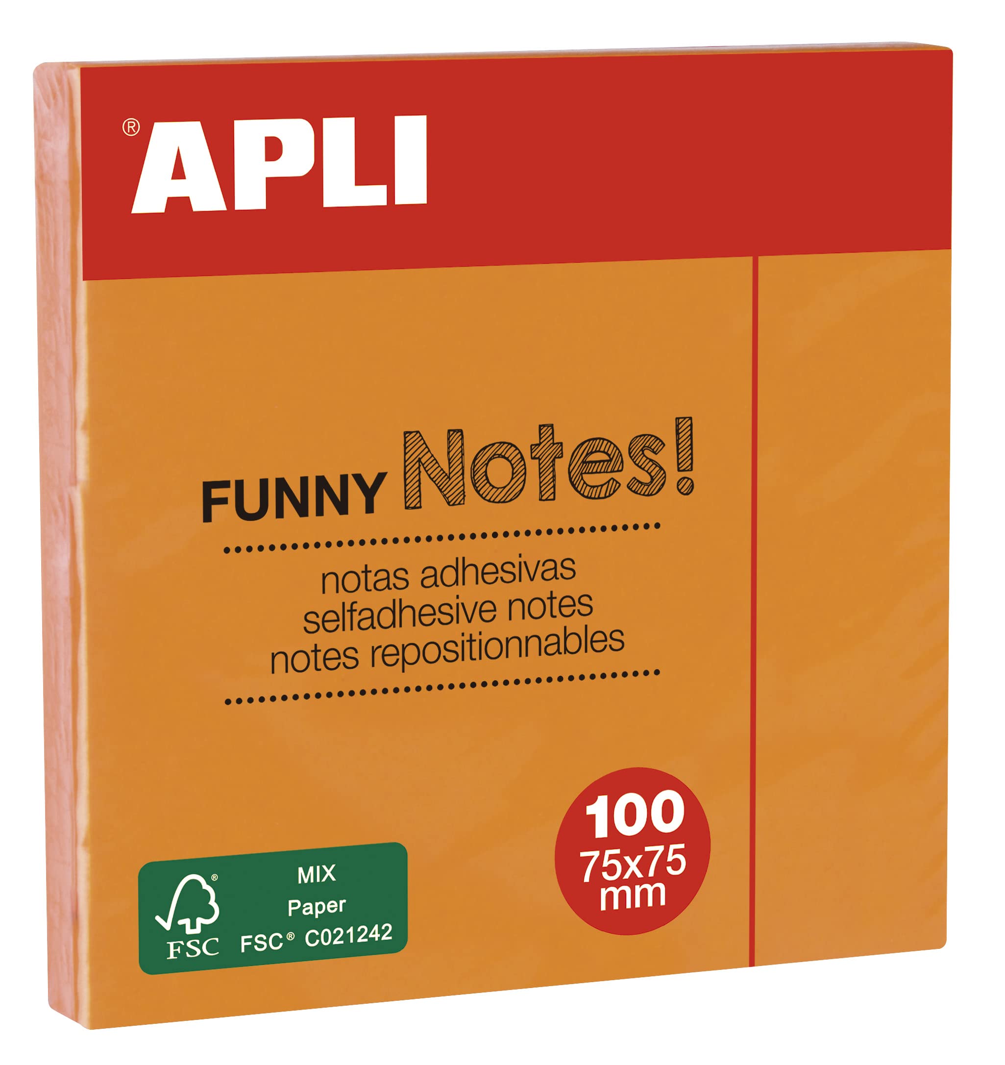 APLI 11900 – Sticky Notes Funny 75 x 75 mm Pad of 100 Sheets Fluorescent Orange