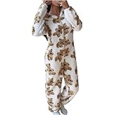 ZAFUL Women's Onesie Hooded Pajamas Fluffy Zipper Long Sleeve Fleece Jumpsuit Sleepwear