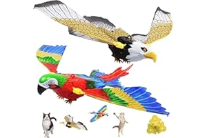 Mesen 2 PCS Flying Bird Cat Toy, Simulation Bird Interactive Cat Toy for Indoor Cats, Automatic Hanging Eagle Flying Bird Funny Interactive, Electric Door Ceiling Toy Supplies for Cat (Eagle, Parrot)