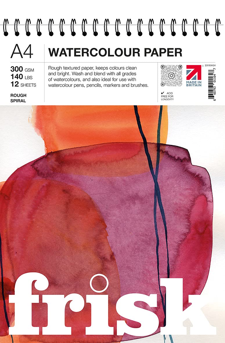 Frisk Watercolour Paper Spiral 300gsm Rough 12sheets A4, White