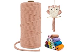LEREATI Single Strand Macrame Cord 3mm x 110yards, Apricot 3mm Macrame Cord Natural Cotton Macrame Rope Yarn, Thick Cotton Cord for Wall Hangings, Plant Hangers, DIY Crafts, Home Decorations
