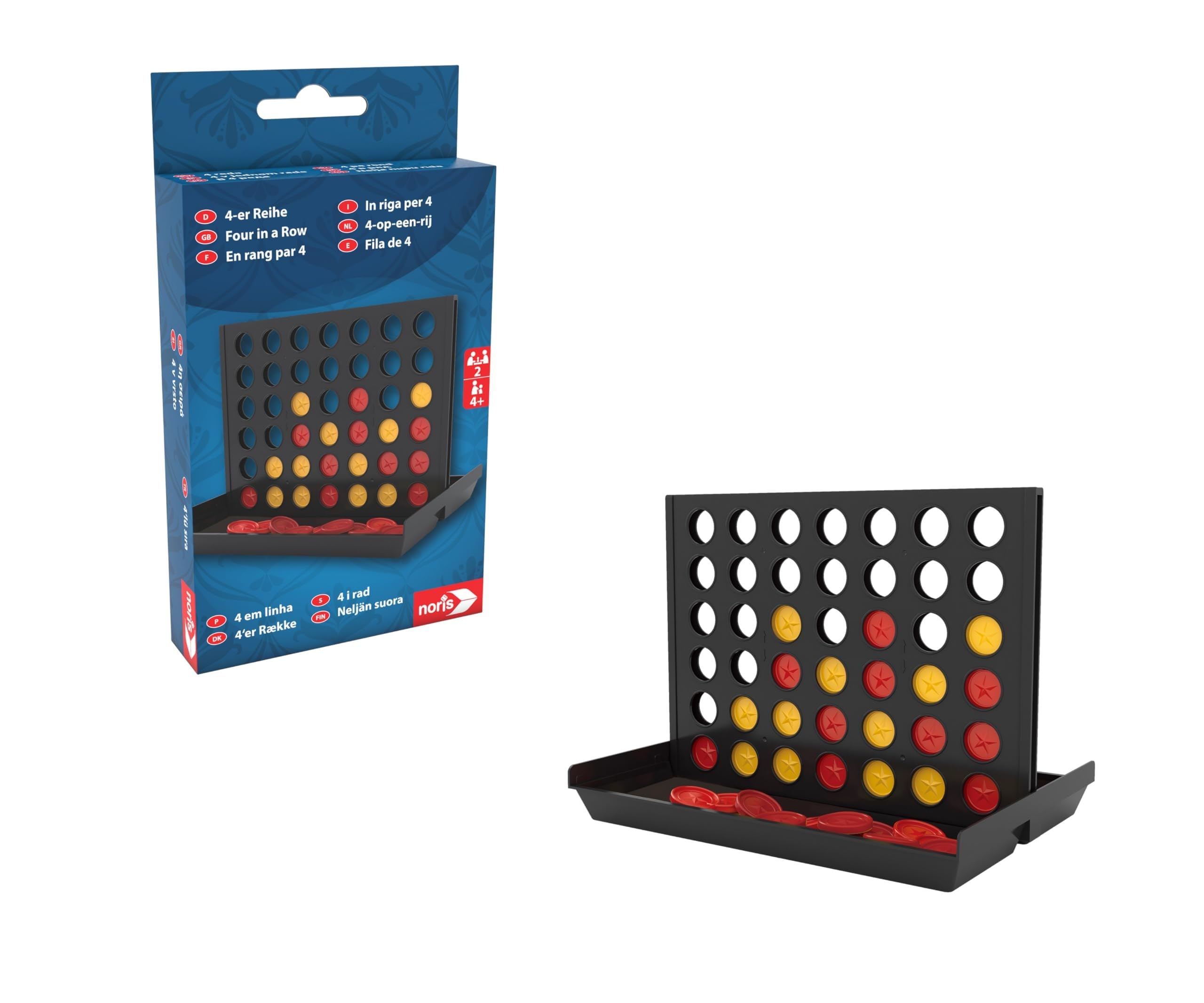 noris Spieleklassiker 4-er Reihe – Strategiespiel für unterwegs, beliebter Klassiker im Reiseformat, vertikales Steckspiel für Zwei Spieler, Denkspiel für Kinder, Logikspiel, ab 4 Jahren 3